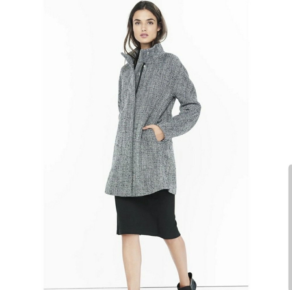 Express Tweed Cocoon Coat, XS
